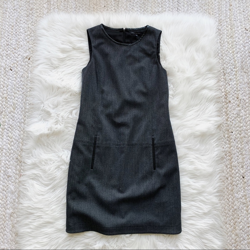 Theory Grey Faux Leather Trim Dress